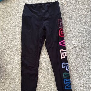 PINK Victoria's Secret Black Leggings with Multicolor Lettering